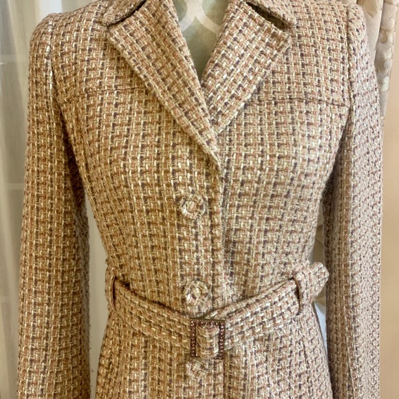 Tweed Coat with Embellished Belt Mid Length - Picture 2 of 8